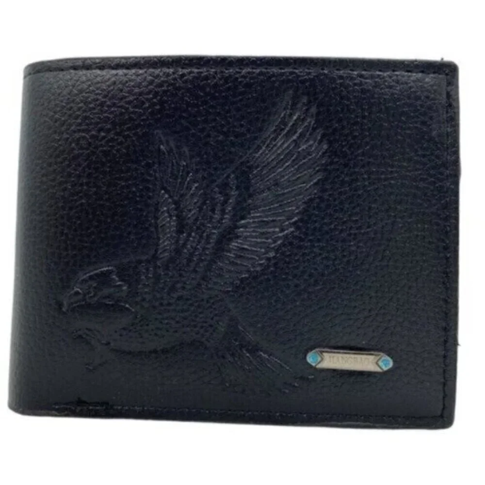 Eagle Embossed Black Faux Leather Mens Bifold Wallet